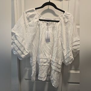 Liz Claiborne White Blouse Women XXL NWT Boho Peasant Top Lightweight